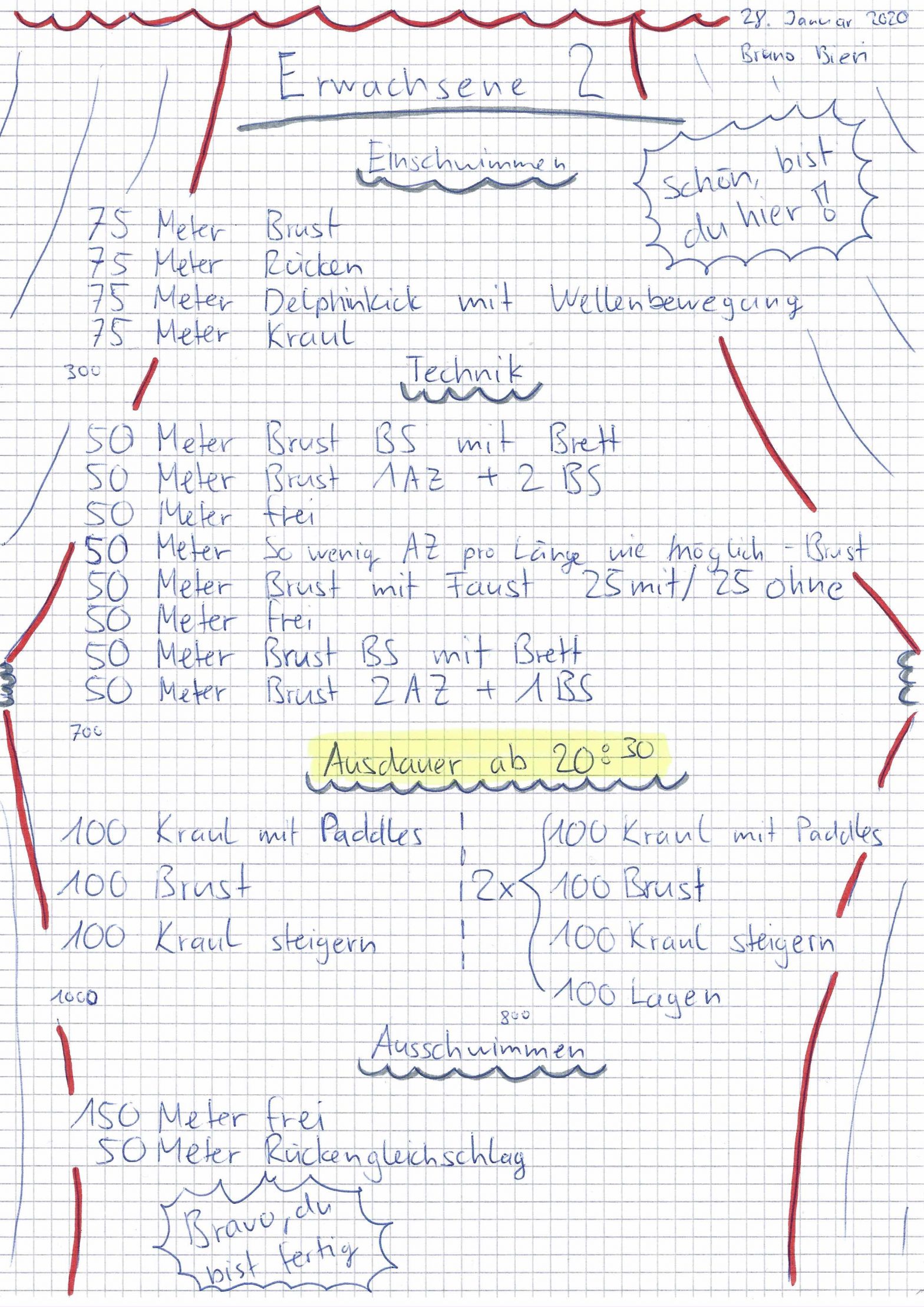 Schwimmtraining vom 28. Januar 2020 im KSV für Erwachsene 2