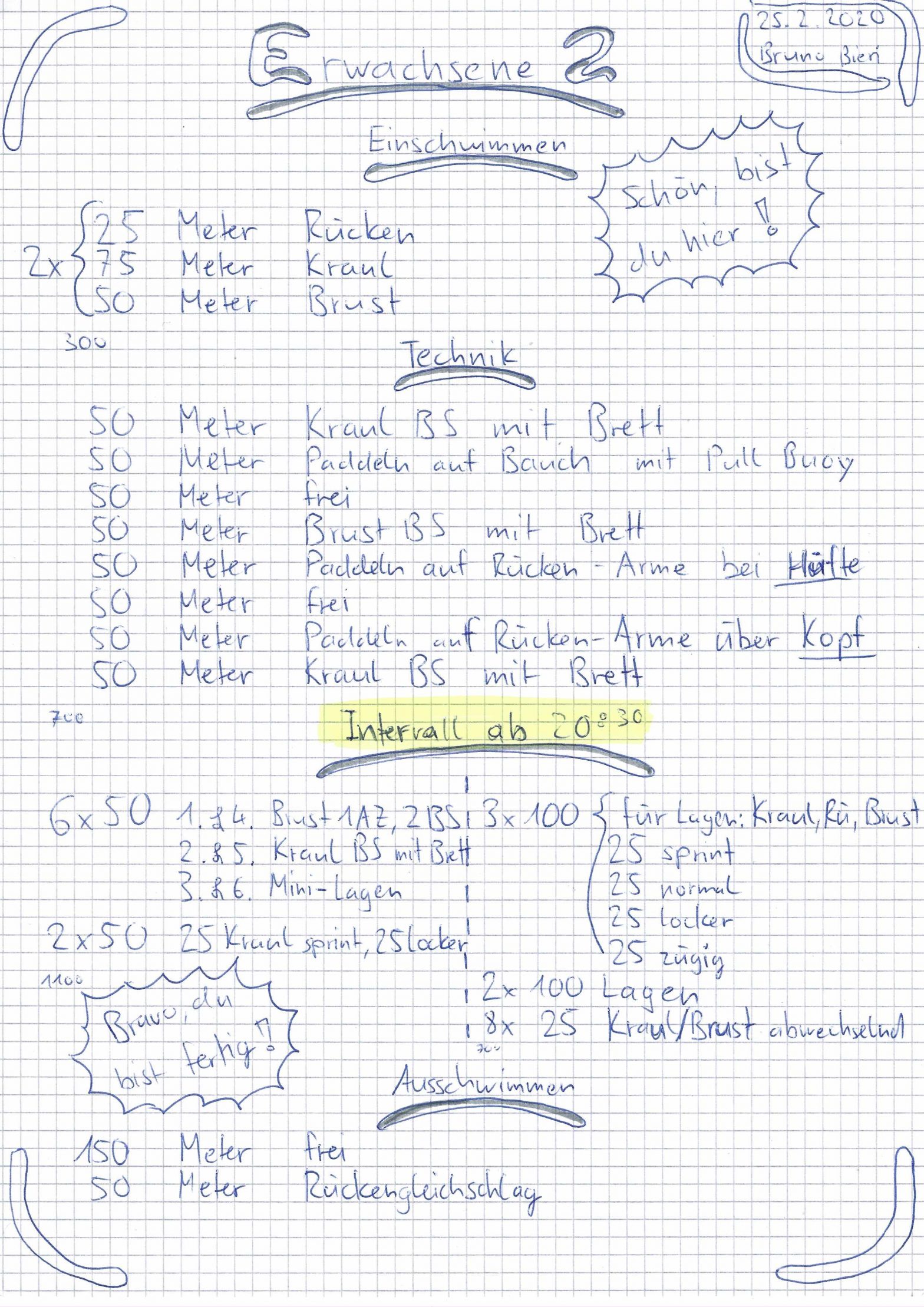 Schwimmtraining vom 25. Februar 2020 im KSV für Erwachsene 2