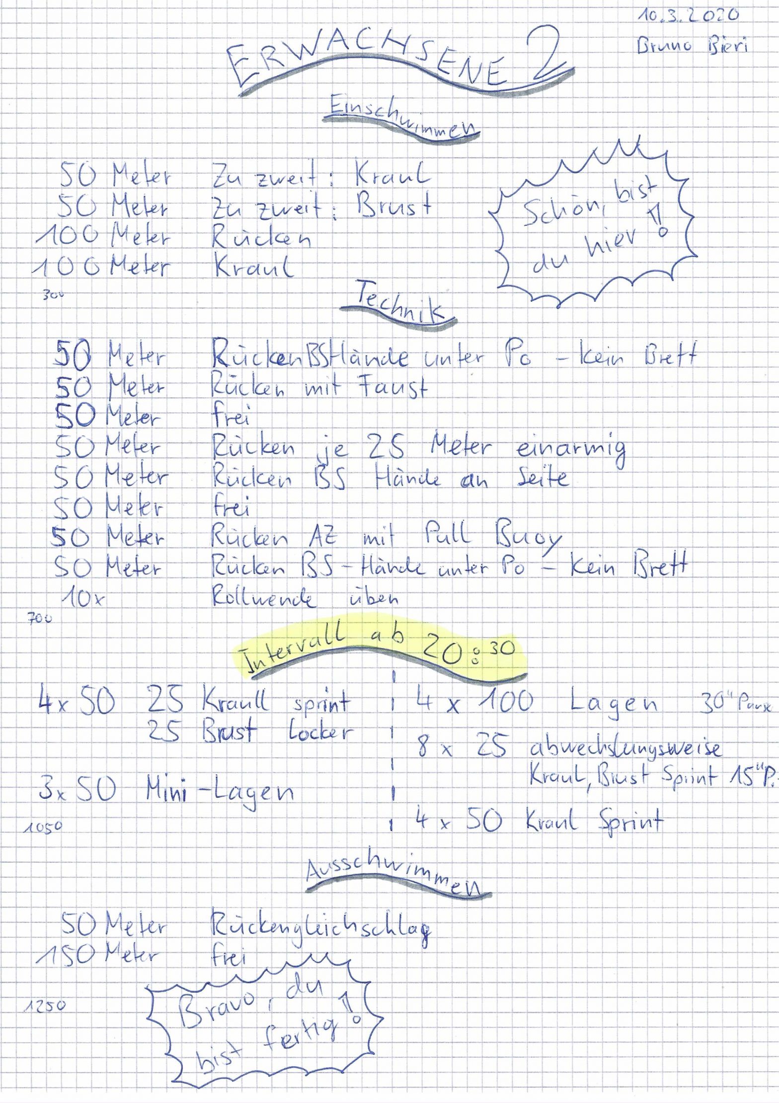 Schwimmtraining vom 10. März 2020 im KSV für Erwachsene 2