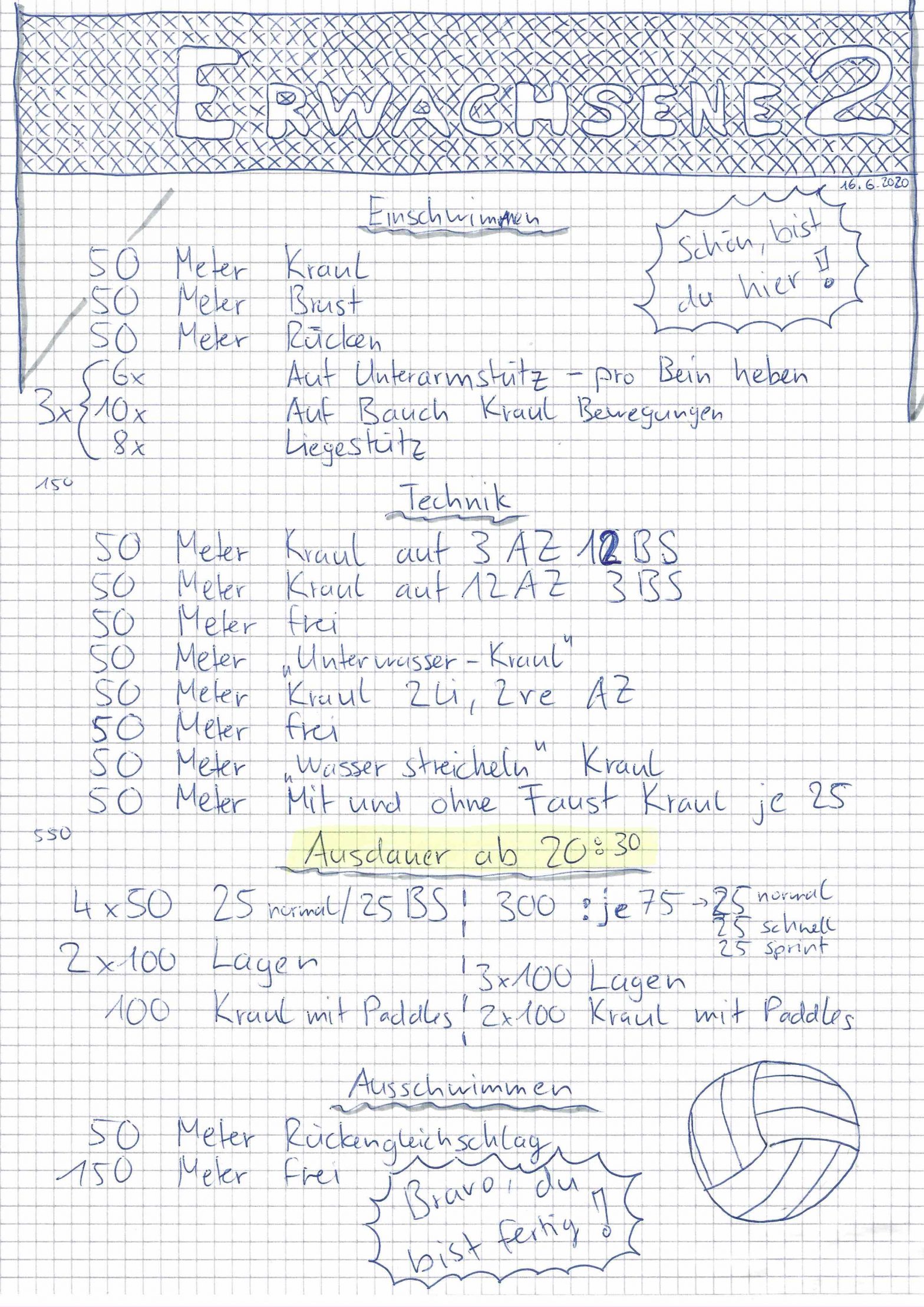 Schwimmtraining vom 16. Juni 2020 im KSV für Erwachsene 2